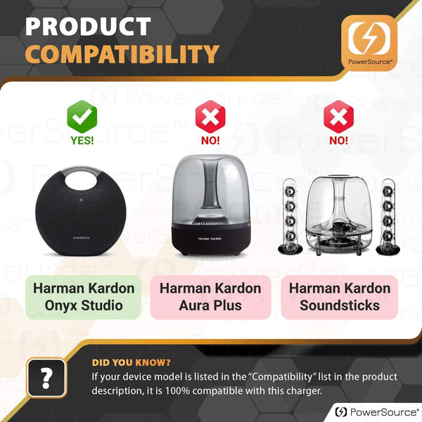 Harman Kardon 19V Onyx Studio Wireless Speaker Replacement Charger Power Cord